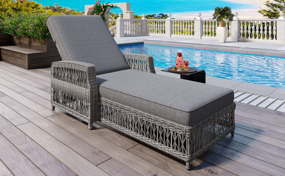 English Elm Go Outdoor Wicker Chaise Lounge Recliner with Ergonomic Armrests and Thick Cushion for Patio Grey N704P248779E