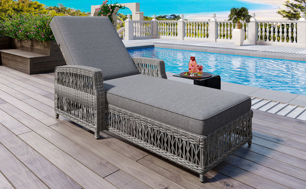 English Elm Go Outdoor Wicker Chaise Lounge Recliner with Ergonomic Armrests and Thick Cushion for Patio Grey N704P248779E