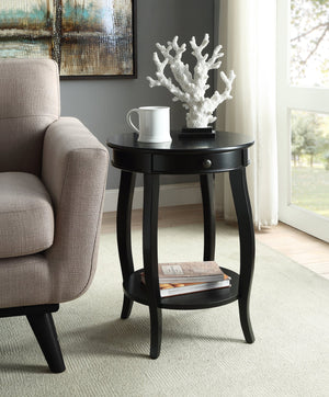 English Elm Alysa Round Black Accent Table with Drawer & Shelf, Cabriole Legs, Durable Wood Veneer Design B2726P404288