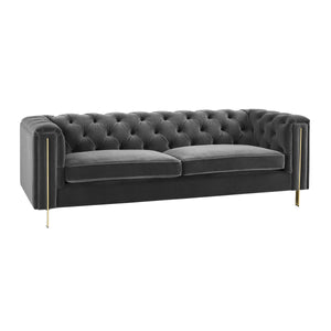 English Elm Steve Silver - Charlene Velvet Button Tufted Sofa with Chesterfield Rolled Arms, Brass Accents, Plush Foam Seating Dark Gray B081P157402