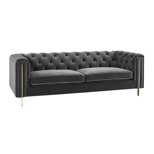 English Elm Steve Silver - Charlene Velvet Button Tufted Sofa with Chesterfield Rolled Arms, Brass Accents, Plush Foam Seating Dark Gray B081P157402