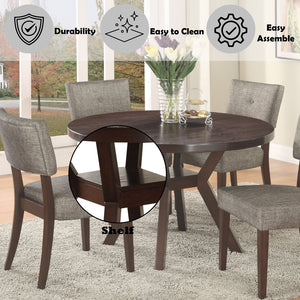 English Elm Drake Gray Fabric & Espresso 5PC Dining Set — 48" Round Table, Plush Chairs, Espresso Finish Elegance B2726S00234