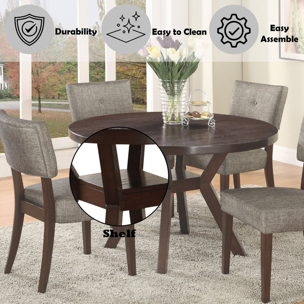 English Elm Drake Gray Fabric & Espresso 5PC Dining Set — 48" Round Table, Plush Chairs, Espresso Finish Elegance B2726S00234