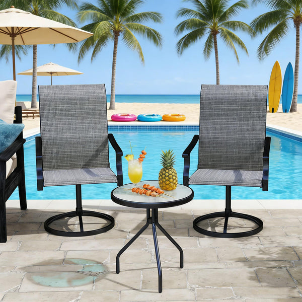 English Elm High Back Swivel Outdoor Patio Chairs with Breathable Mesh and Powder Coated Steel Frame Black,Gray T3971P444480