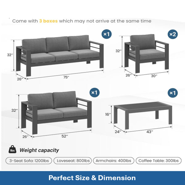 English Elm All-weather 5-piece Outdoor Conversation Set with Iron Frame and Olefin Cushions Gray B082S00108