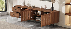 English Elm 78 Inch Walnut Media Console with Slatted Doors Solid Wood Legs and Cable Management N710P374705P