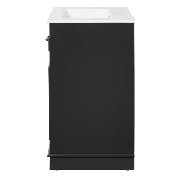 English Elm 24" Matte Single Sink Vanity Solid Poplar Frame Gold Hardware Soft Close Cabinet Black N710P389449B