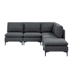 English Elm Linen Upholstered Sectional Sofa with Black Metal Legs Mid-century Modern Living Room Dark Gray B2748S00109
