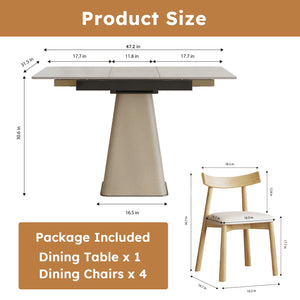 English Elm Retractable Rock Slab Dining Set with Leather Wrapped Base for Compact Apartments W2700S00101