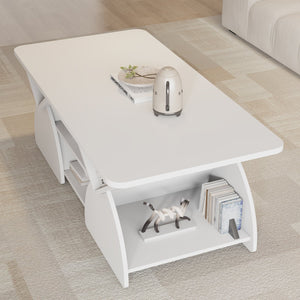 English Elm Engineered rounded corner rectangular coffee table with 6 cubbies, spacious tabletop, durable melamine finish White W2899P372759