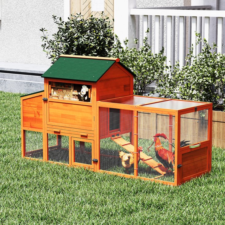 English Elm Portable Pinewood Chicken Coop with Nesting Box Run and Wheels for Backyard Flocks Orange W2181P356215