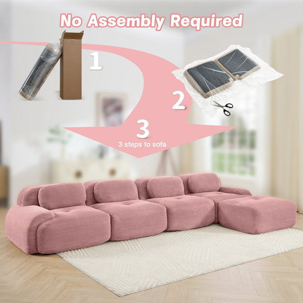 English Elm 2-seat Corduroy Modular Sectional Sofa Ergonomic Curved Design for Living Room Lounge W714S01405