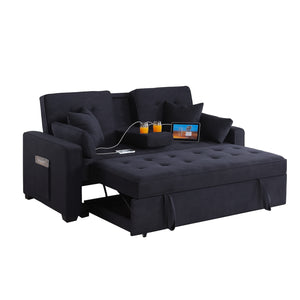 English Elm Woven Convertible Sleeper Loveseat with Dropdown Console, USB Ports, Cup Holders & Storage Pockets - Dark Gray B016S00046