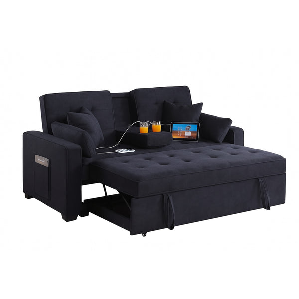 English Elm Woven Convertible Sleeper Loveseat with Dropdown Console, USB Ports, Cup Holders & Storage Pockets - Dark Gray B016S00046