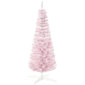 English Elm Homcom 5' Snow Flocked Slim Pencil Christmas Tree – Whimsical Indoor Decor For Small Spaces, Pink W2225P229528