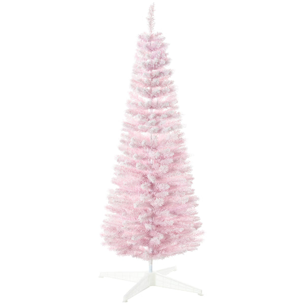 English Elm Homcom 5' Snow Flocked Slim Pencil Christmas Tree – Whimsical Indoor Decor For Small Spaces, Pink W2225P229528
