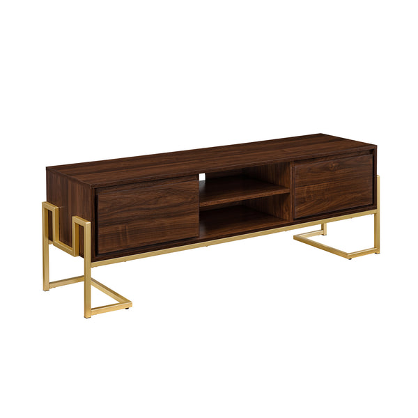 English Elm Walker Edison - Modern Glam 2-Drawer TV Stand Dark Walnut for TVs up to 65" — Gold Base, Cord Management, Adjustable Storage B185P169246
