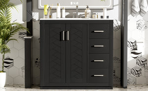 English Elm 36'' Bathroom Vanity with Ceramic Sink Combo Solid Wood Frame Soft-Closing Drawers Ample Storage Elegance Black N710P243327B