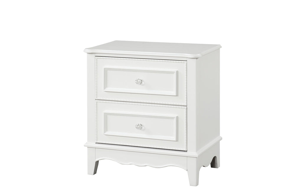 English Elm Traditional Two Drawer Nightstand White Finish Lychee Embossed Fronts Cedarwood Lined Bedroom B2741P435897