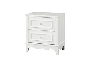 English Elm Traditional Two Drawer Nightstand White Finish Lychee Embossed Fronts Cedarwood Lined Bedroom B2741P435897