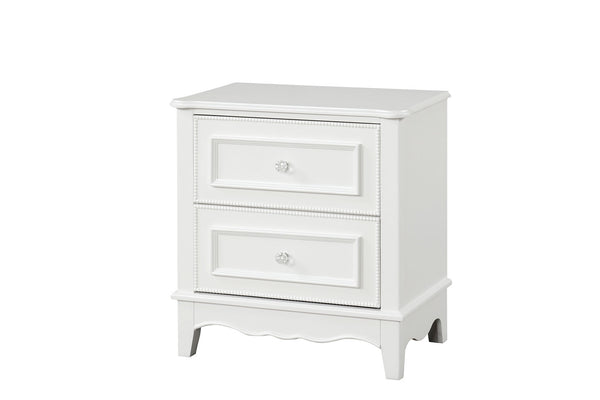 English Elm Traditional Two Drawer Nightstand White Finish Lychee Embossed Fronts Cedarwood Lined Bedroom B2741P435897