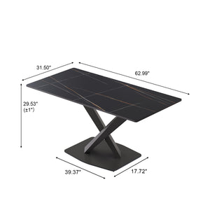 English Elm 63" Modern Sintered Stone Dining Table with Durable X-Leg Iron Base, Seats 6, 400 lb Capacity Black W1535S00532