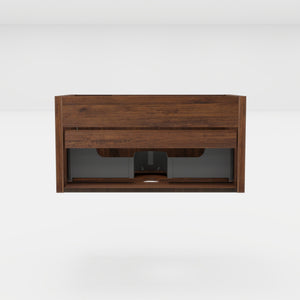 English Elm Etna Floating Wall Mounted Bathroom Vanity with Push Open Drawer and Wood Grain Finish Walnut W1865P327889