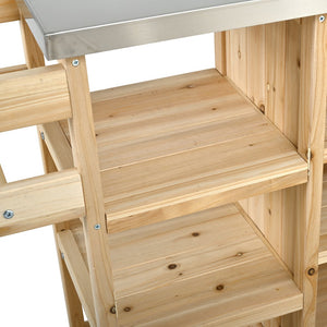 English Elm Foldable Outdoor Kitchen Cart with Stainless Worktop Fir Wood Frame and Lockable Wheels Natural N719P380281N