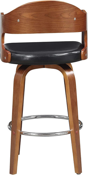 English Elm 1pc Mid-century Modern Swivel Counterstool Faux Leather Cushion Curved Wood Back Kitchen B011P479663