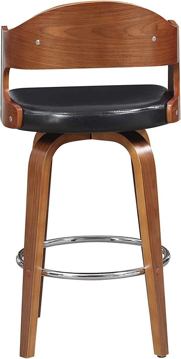English Elm 1pc Mid-century Modern Swivel Counterstool Faux Leather Cushion Curved Wood Back Kitchen B011P479663