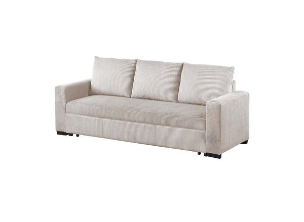 English Elm Convertible Sofa with Corduroy Upholstery, Low-Profile Legs and Pull-Out Bed for Compact Living Ivory 73 L x 34 W x 23 H B089P240492