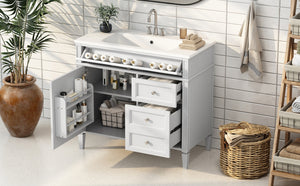 English Elm 36'' Modern Bathroom Vanity With Storage, Elegant Resin Sink, 2 Drawers & Tip-Out Drawer Design N710S136004K