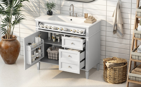 English Elm 36'' Modern Bathroom Vanity With Storage, Elegant Resin Sink, 2 Drawers & Tip-Out Drawer Design N710S136004K