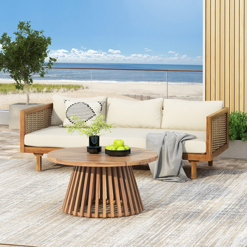 English Elm Christopher Knight Home® - Patio Claremont 3-Seater Daybed & Acacia Wood Table Set - Stylish, Durable Outdoor Comfort! N770P234486T_N770P205570B