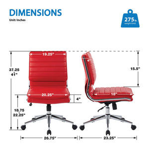 OSP Home Furnishings Armless Mid-back Faux Leather Office Chair with Lumbar Support and Chrome Base Red SPX23592C-U9