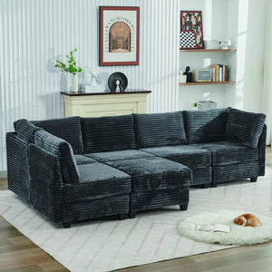 English Elm Corduroy Plush U-Shaped Sectional Sofa with Storage Ottoman, Pet-Friendly Durable Modular Comfort Grey W2915S00064
