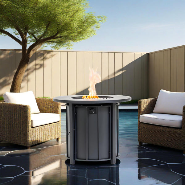 English Elm 30" 30inch Propane Fire Pit Table 50,000 BTU Steel Frame Wood Grain Ceramic Top Outdoor Patio W853P301524