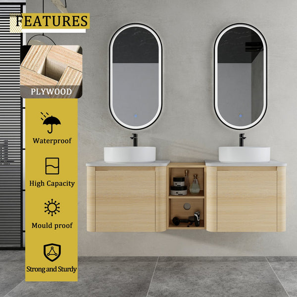 English Elm 60'' Wall-Mounted Bathroom Vanity With Ceramic Sink & Soft-Close Cabinet, Modern Storage Solution W999S00471