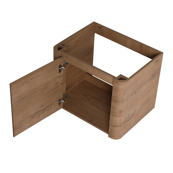 English Elm 60'' Wall-Mounted Vanity with White Ceramic Sink, Plywood Shelves, Soft-Close Door, Scratch & Water-Resistant Finish W999S00381