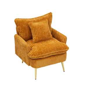 English Elm 30.31 Modern Corduroy Single Chair Sofa with Sponge Cushion, Solid Wood Frame & White Metal Legs Yellow W1278P360535