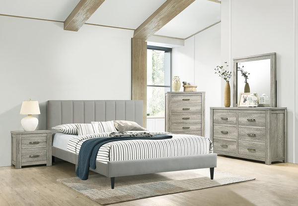English Elm Rustic Six Drawer Dresser Weathered Gray Finish with Metal Handles for Farmhouse Bedroom B011P447492