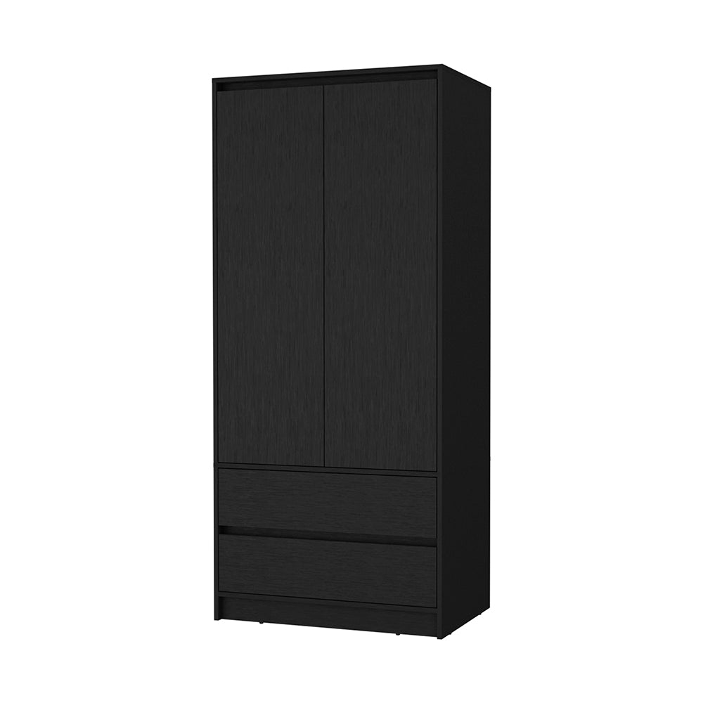 English Elm Avra Black 2-Door Armoire with Hanging Rod and Two Large Drawers for Organized Bedroom Storage B128S00118