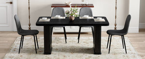 English Elm Table And Chair Set - Modern 64.5" Black Wood Dining Table With 4 Dark Gray Linen-Cotton Chairs W1151S04318-GIGA