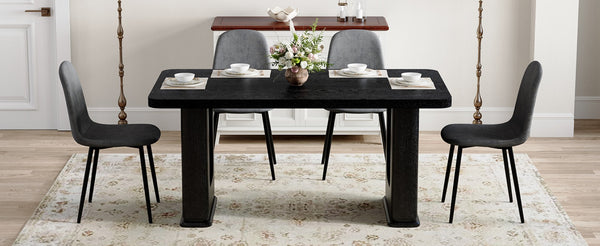 English Elm Table And Chair Set - Modern 64.5" Black Wood Dining Table With 4 Dark Gray Linen-Cotton Chairs W1151S04318-GIGA