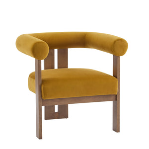 English Elm Christopher Knight Home® - Modern Upholstered Round Arm Accent Chair with Velvet Finish, Elegant Curved Back and Three Legs Design Mustard yellow 30.5 L x 29 W x 14.5 H N776P216194T