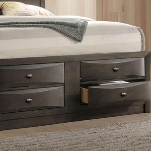 English Elm Contemporary Queen Size Bed With Storage Drawers & Headboard Bookcase In Elegant Gray Finish B2741S00562