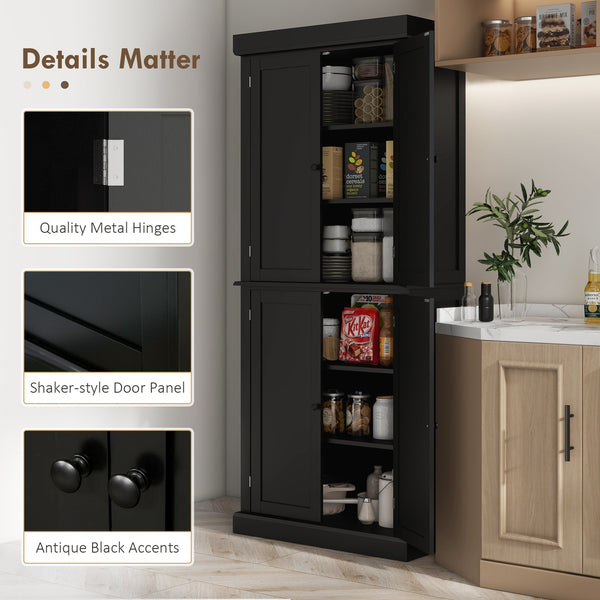 English Elm Homcom 72.5" Freestanding Kitchen Pantry Cabinet With Adjustable Shelves For Modern Home Organization W2225S00053