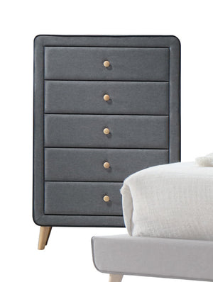 English Elm Valda Fabric Dresser with Six Deep Drawers, Black Welt Trim & Natural Wood Accents for Elegant Storage Light Gray 42 L x 19 W x 34 H B2726P261222