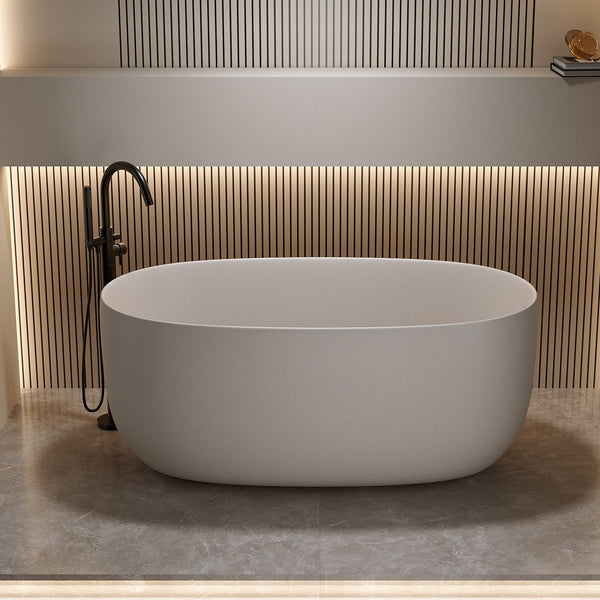 English Elm 51'' Freestanding Solid Resin Stone Soaking Tub Spa Ergonomic Matte White Bath Beige W2753P340379