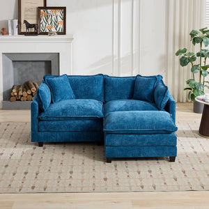 English Elm Cloud Velvet Ottoman with Double-Layer Cushion, Modular Modern Sectional Accent Seat, Breathable Chenille Upholstery, Adjustable Backrest Blue W1143P310515